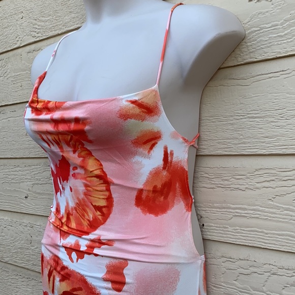 Cryptographic Tie Dye Backless Orange Maxi Dress - Picture 4 of 14